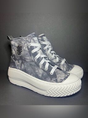 Justice Sport Grey & White High Top Zip & Lace Up Girls Canvas Sneakers Shoes 3